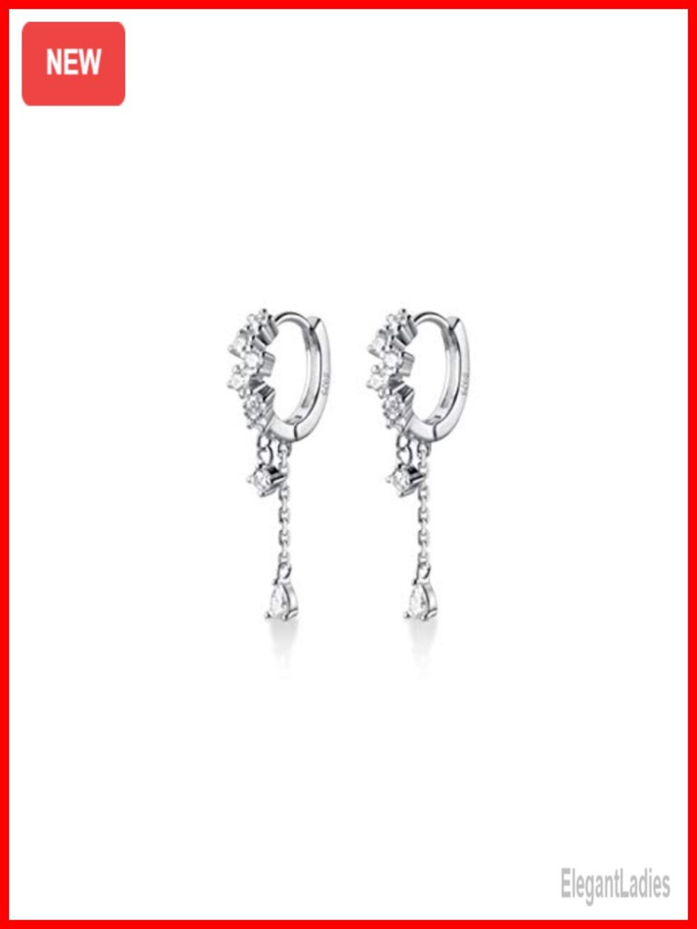 925 Sterling Silver CZ Teardrop Dangle Hoop Earrings for Women
